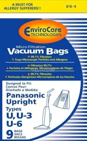 PANASONIC,U-3,U-6,9PK, PAPER BAGS-UPRIGHT,ENVIRO