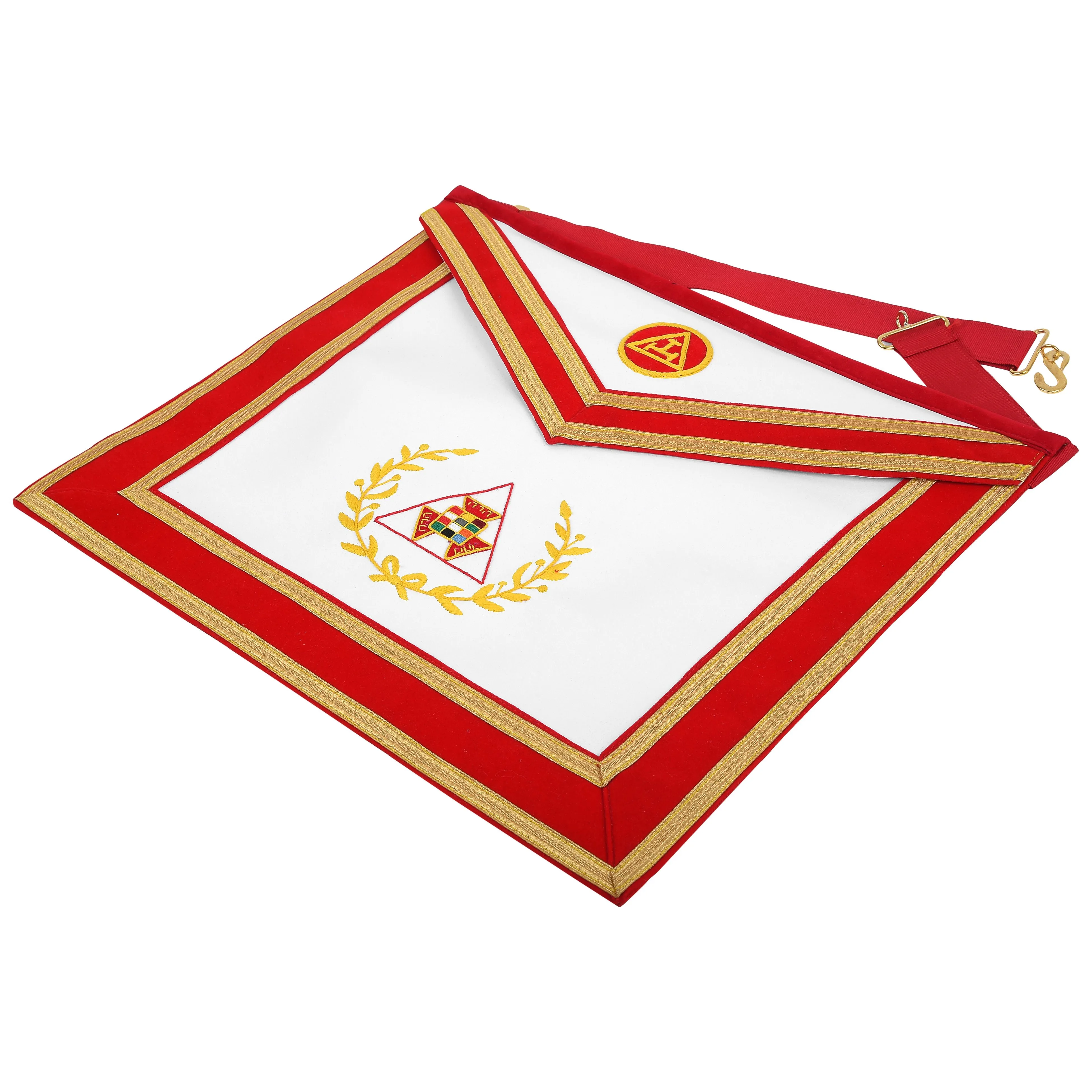 Past Grand High Priest Royal Arch Chapter Apron - Red Velvet With Gold Wreath