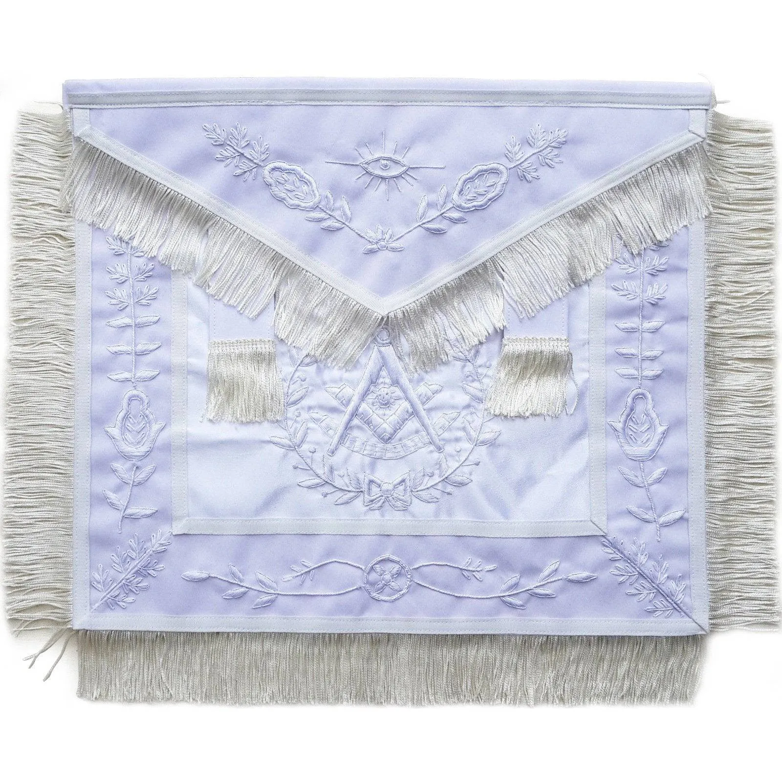 Past Master Blue Lodge Apron - All White with Fringe Tassels