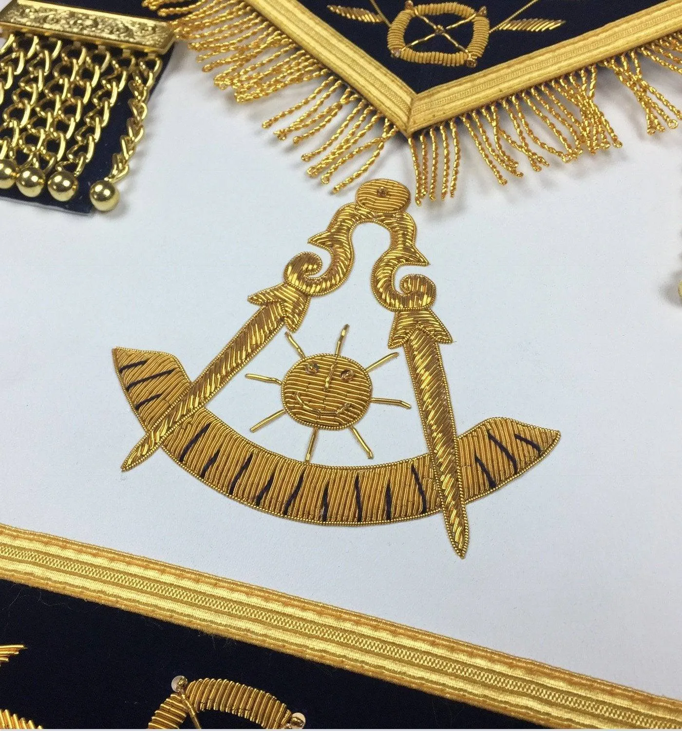 Past Master Blue Lodge Apron - Royal Navy with Gold Fringe