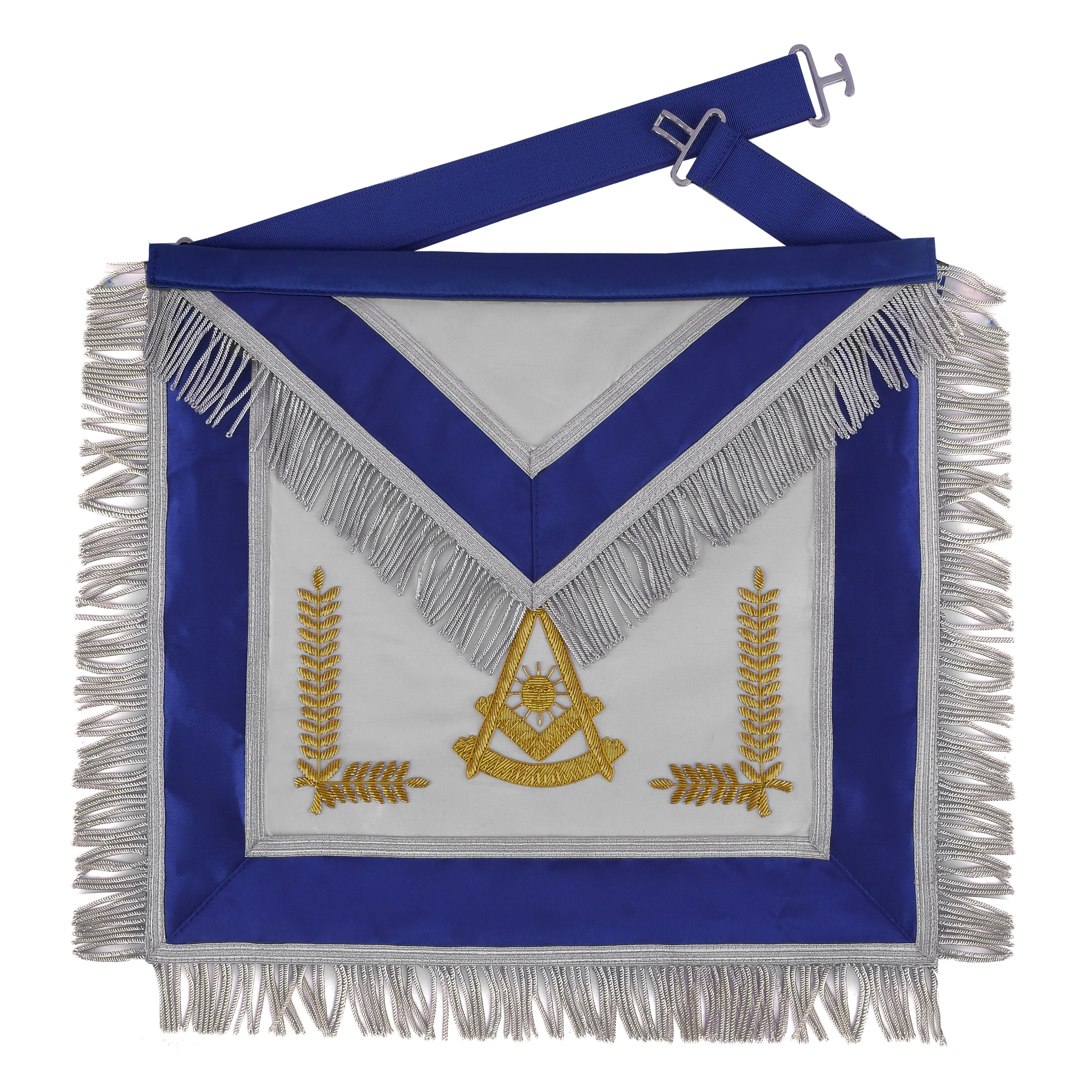 Past Master Blue Lodge California Regulation Apron - Gold Bullion With Silver Braid Fringe