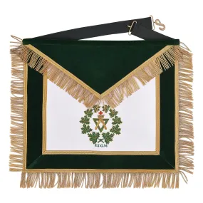 Past Sovereign Grand Master Allied Masonic Degrees Apron - Forest Green Velvet With Gold Fringe