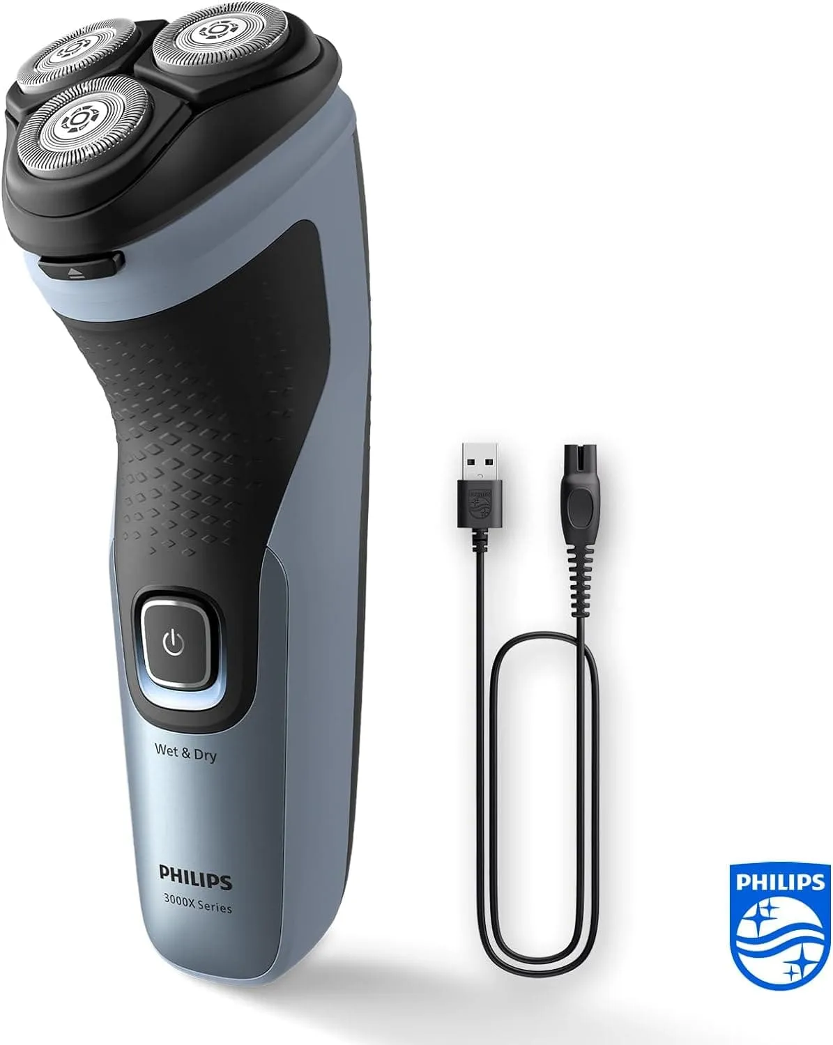 Philips Electric Shaver Series 3000X - Wet & Dry Electric Shaver for Men in Celestial Blue, with SkinProtect Technology, Pop-up Beard Trimmer, Ergonomic Men's Shaver (Model X3053/00)