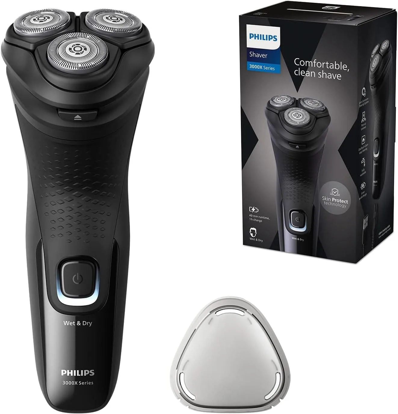 Philips Electric Shaver Series 3000X - Wet & Dry Electric Shaver for Men in Deep Black, with SkinProtect Technology, Pop-up Beard Trimmer, Ergonomic Men's Shaver (Model X3001/00)