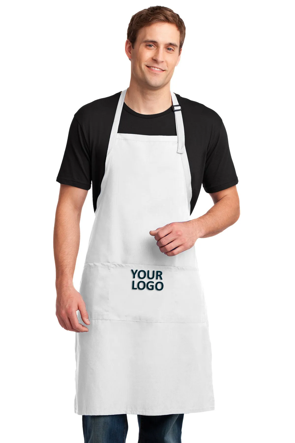 Port Authority Easy Care Customized Extra Long Bib Aprons with Stain Release, White