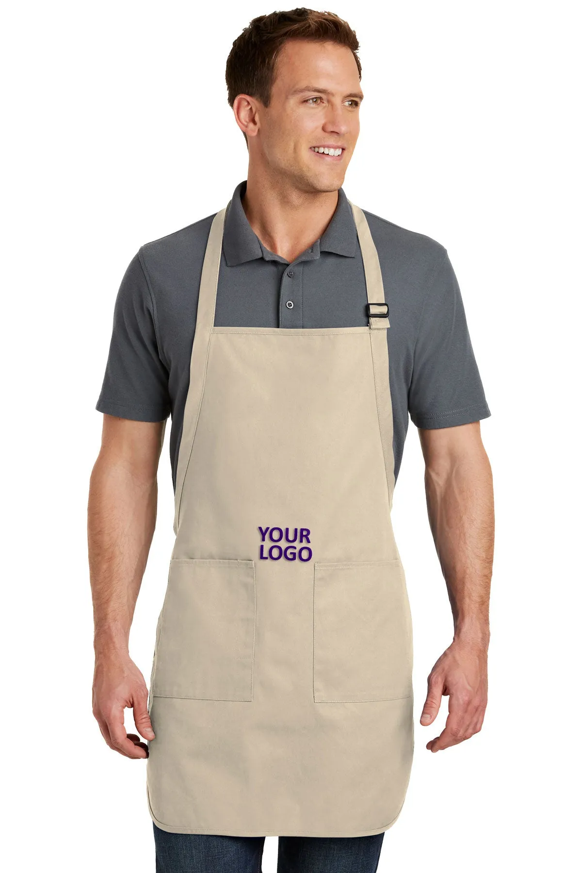 Port Authority Full-Length Custom Aprons with Pockets, Stone