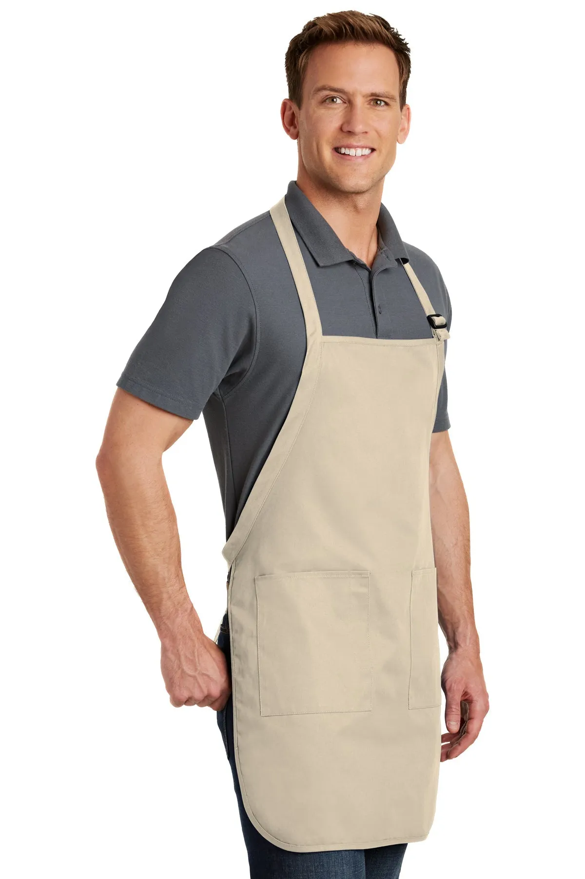 Port Authority Full-Length Custom Aprons with Pockets, Stone