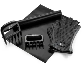 Professional Grade BBQ Mat, Gloves, and Claws | Grilling Accessories | Grill Glove, Mats, and Meat Claw Sets | Barbecue Gloves with 2 BBQ Mats for Grills and 2 Pork Shredders | Easy-Clean Grilling Tools