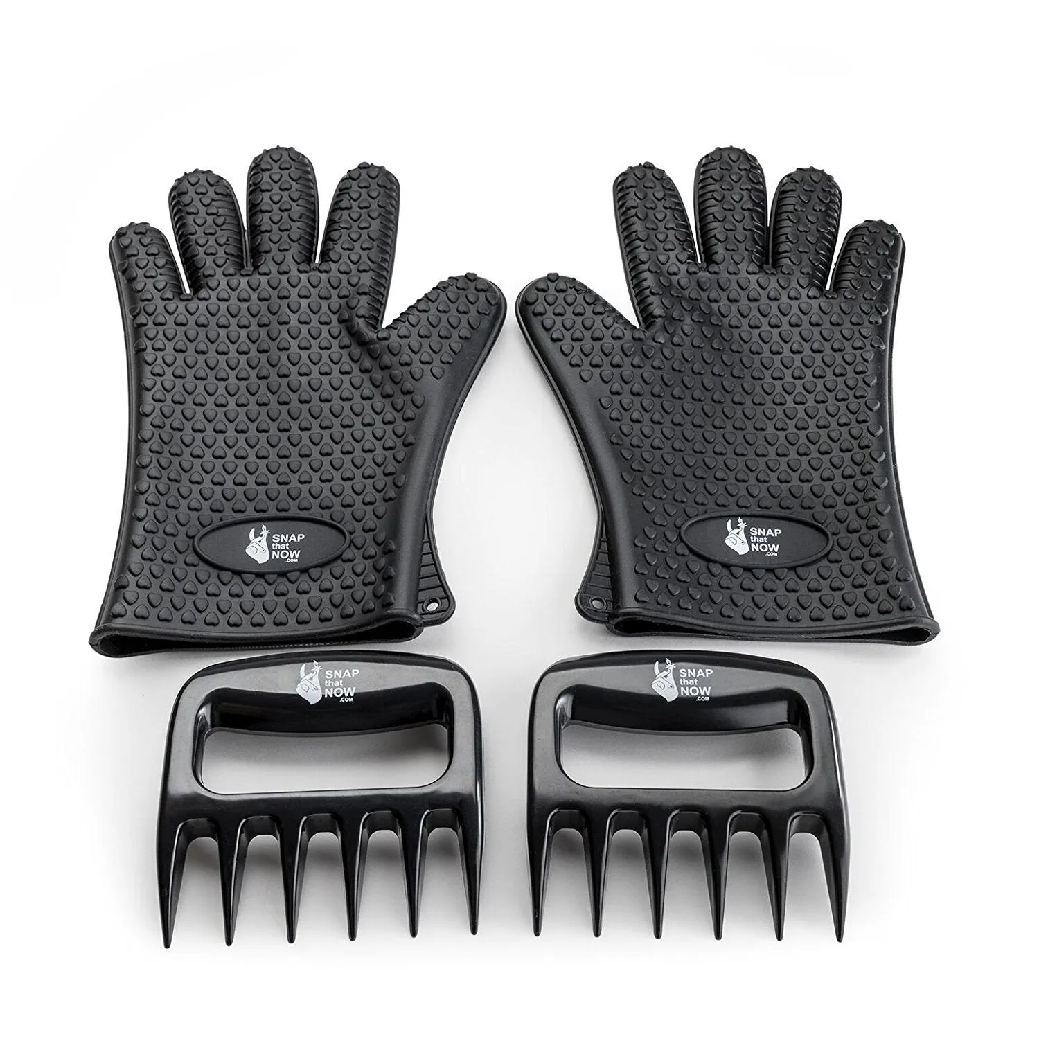 Professional Grade BBQ Mat, Gloves, and Claws | Grilling Accessories | Grill Glove, Mats, and Meat Claw Sets | Barbecue Gloves with 2 BBQ Mats for Grills and 2 Pork Shredders | Easy-Clean Grilling Tools