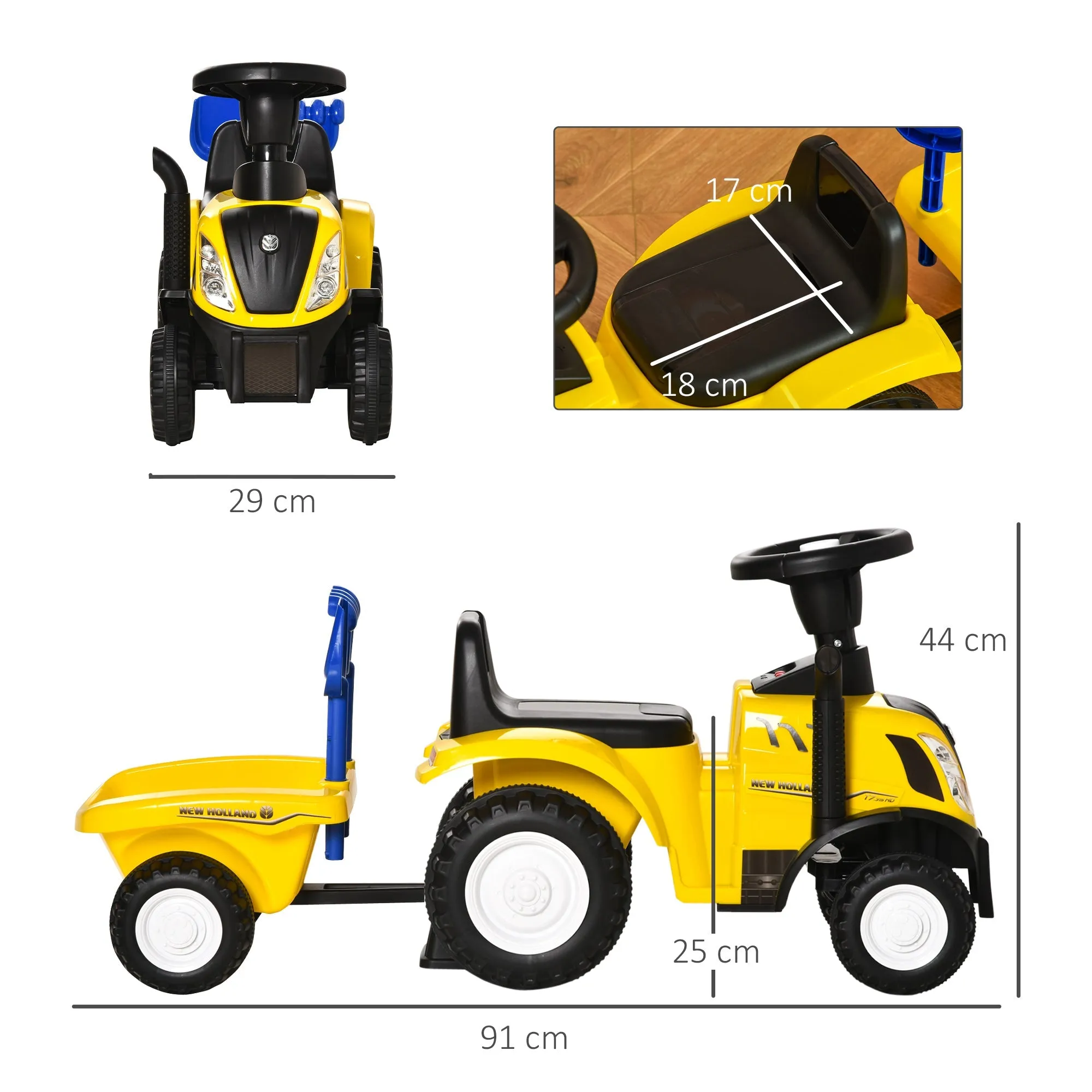 Ride On Tractor Toddler Walker Foot To Floor Slider w/ Horn Storage Steering Wheel for 1-3 Years Old Yellow