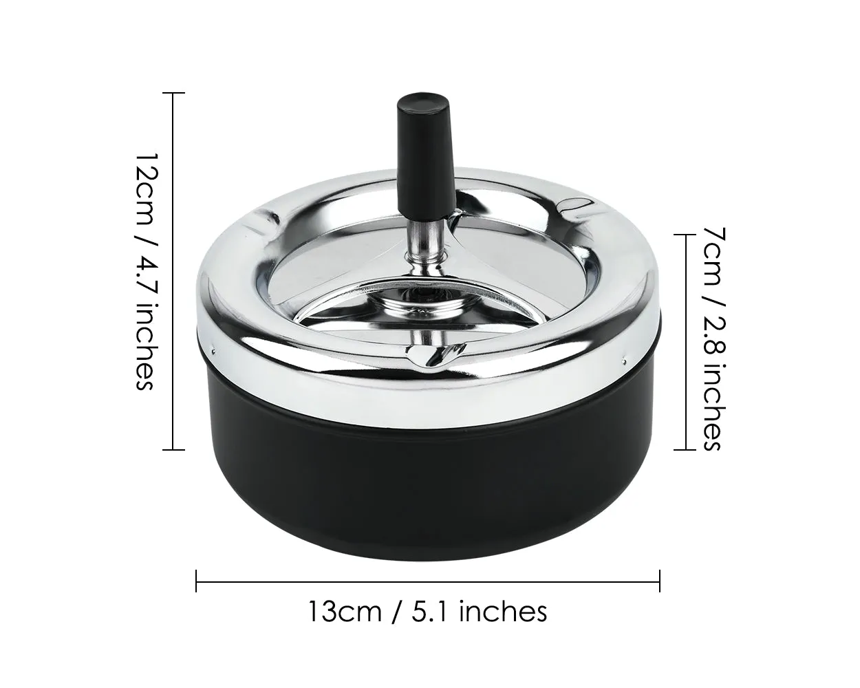 Round Push Down Spinning Metal Ashtray - Black