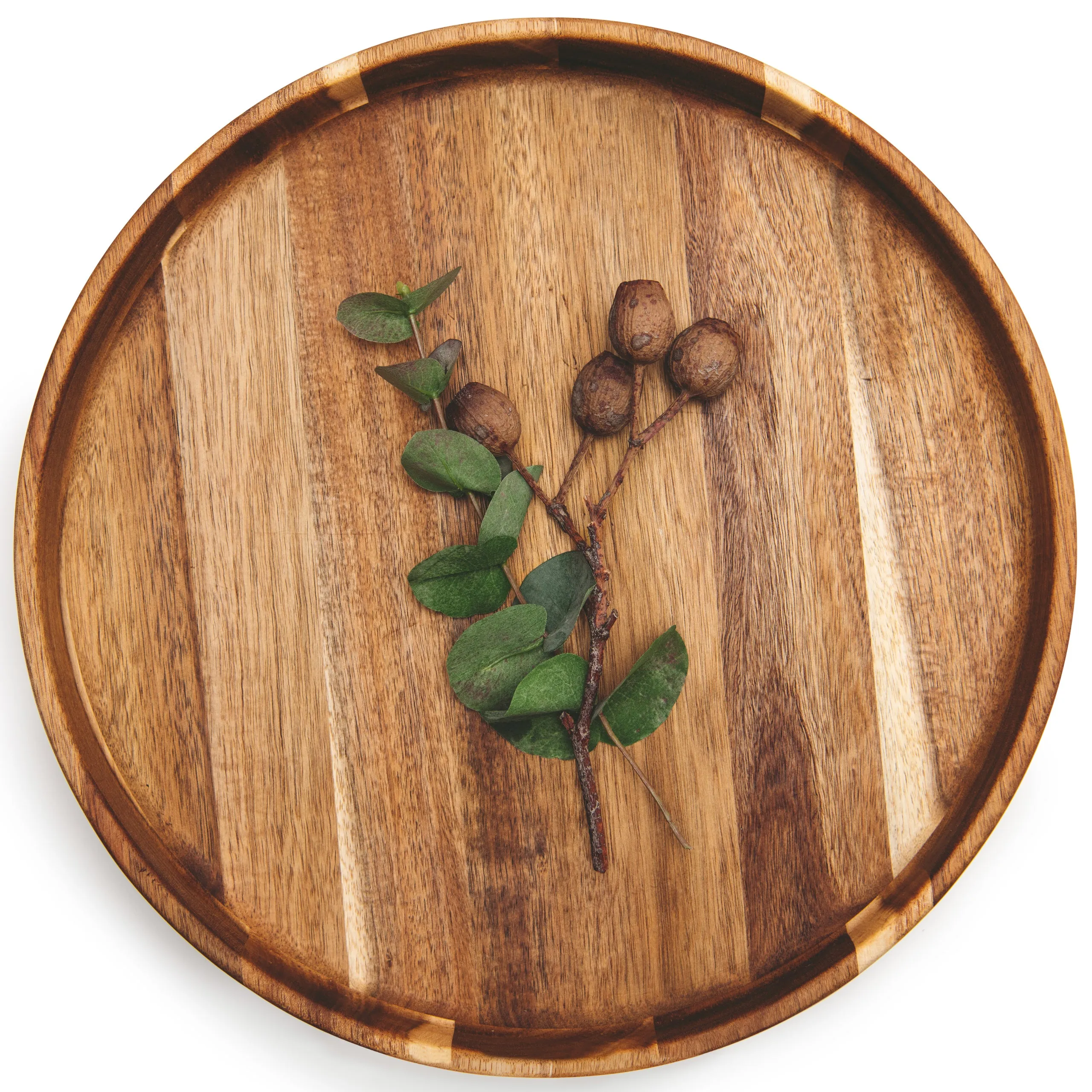 ROUND SERVING TRAY | WOOD OTTOMAN TRAY - 15.75" wide