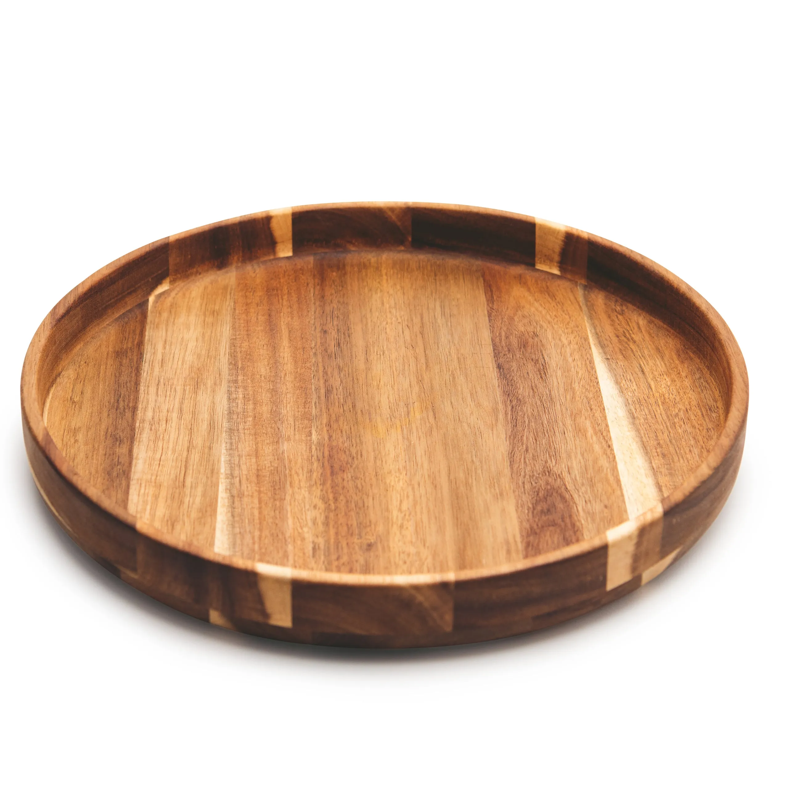 ROUND SERVING TRAY | WOOD OTTOMAN TRAY - 15.75" wide