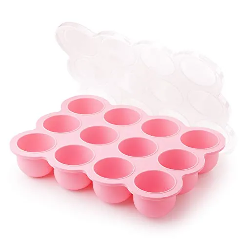 Samuelworld Baby Food Storage Container, 12x2.5oz - 12 Portions Freezer Silicone Tray with Lid Pink