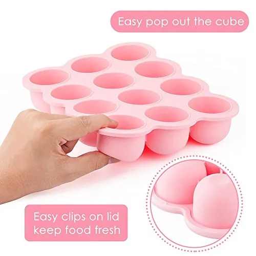 Samuelworld Baby Food Storage Container, 12x2.5oz - 12 Portions Freezer Silicone Tray with Lid Pink