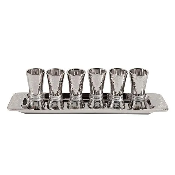 Set of 6 Small Cups   Tray - Hammer Work - Rings - Silver