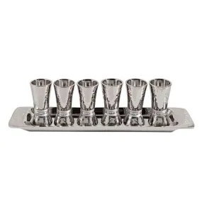 Set of 6 Small Cups   Tray - Hammer Work - Rings - Silver