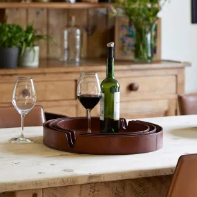 Set Of Three Round Leather Trays