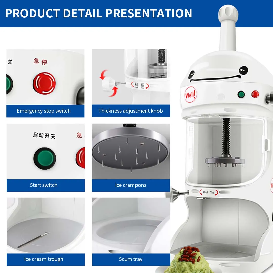 SOGA 350W Commercial Ice Shaver Crusher Machine Automatic Snow Cone Maker