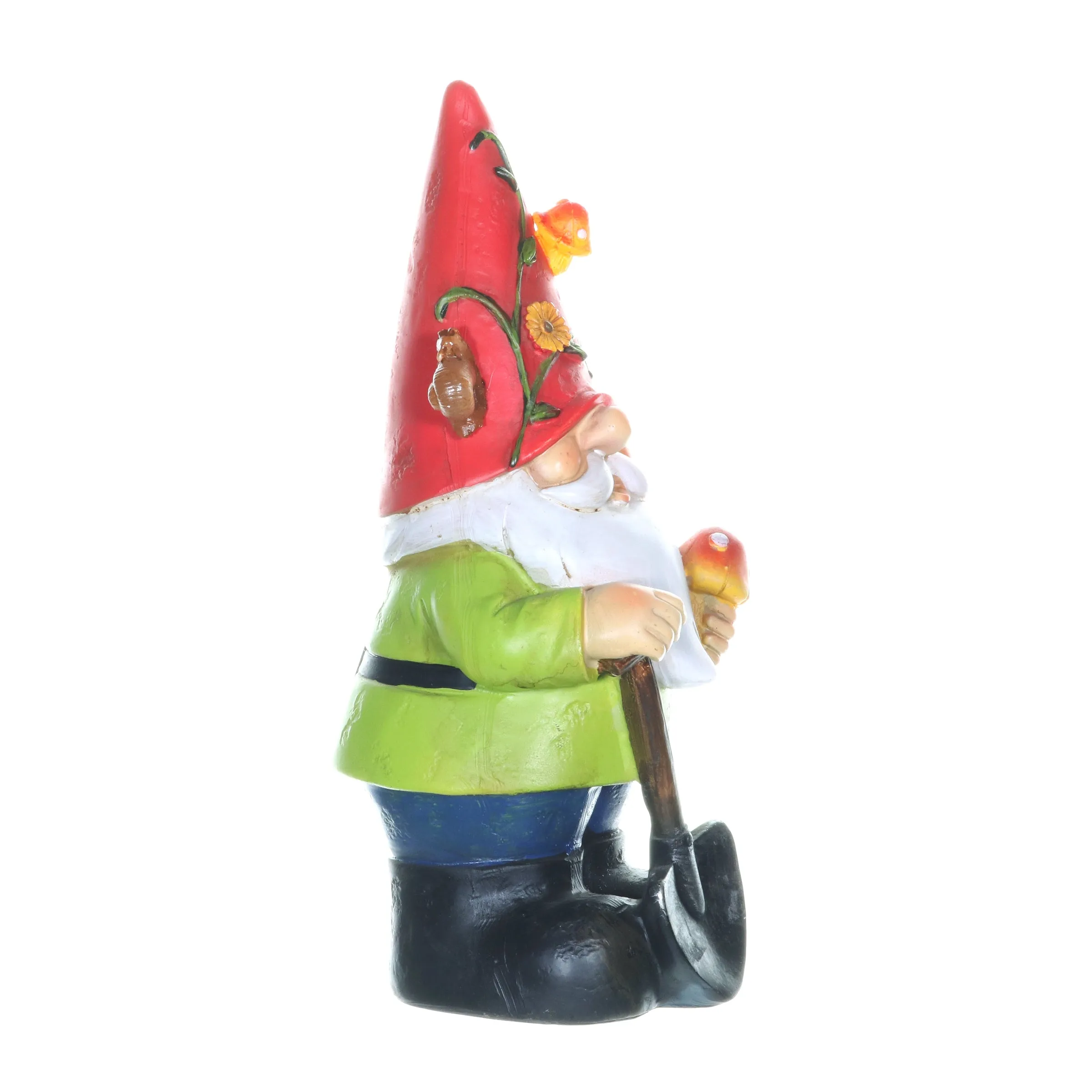 Solar Red Hat Roy Garden Gnome Statue with Shovel, 10 Inch