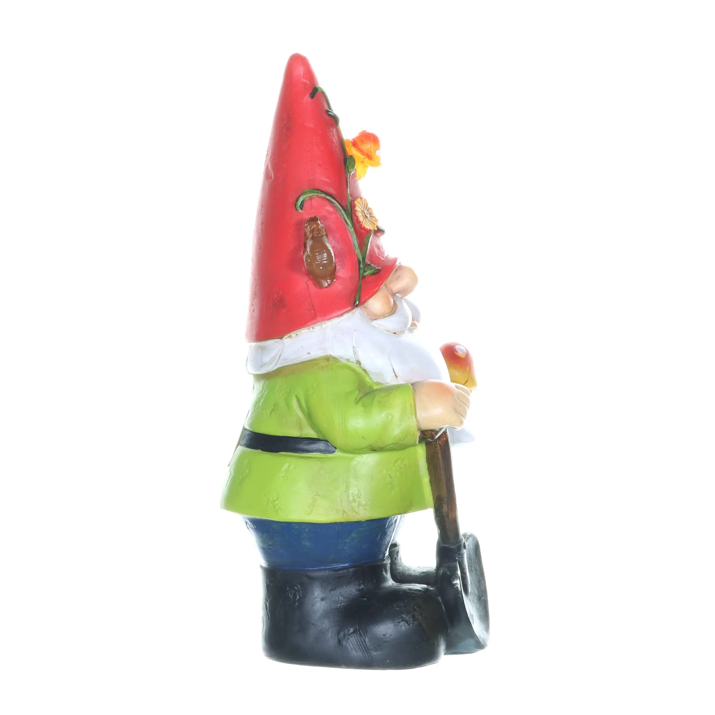 Solar Red Hat Roy Garden Gnome Statue with Shovel, 10 Inch