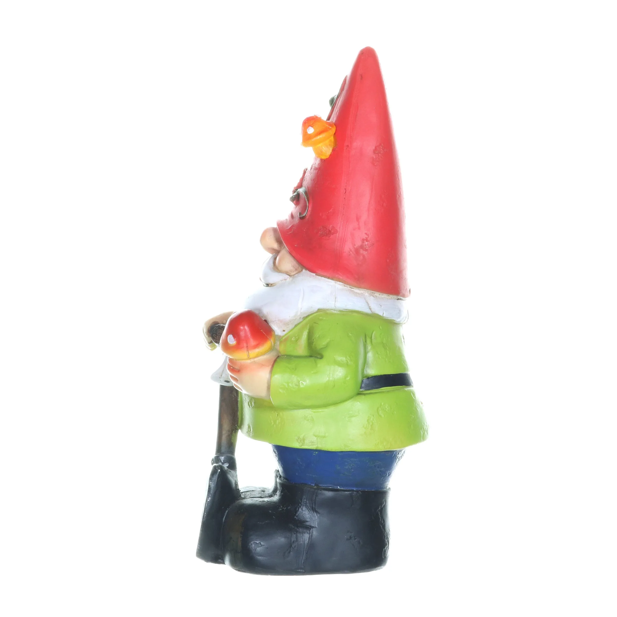 Solar Red Hat Roy Garden Gnome Statue with Shovel, 10 Inch