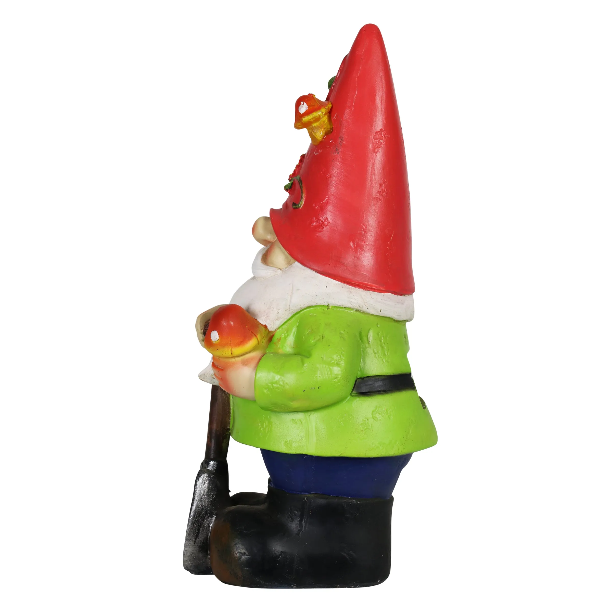 Solar Red Hat Roy Garden Gnome Statue with Shovel, 10 Inch