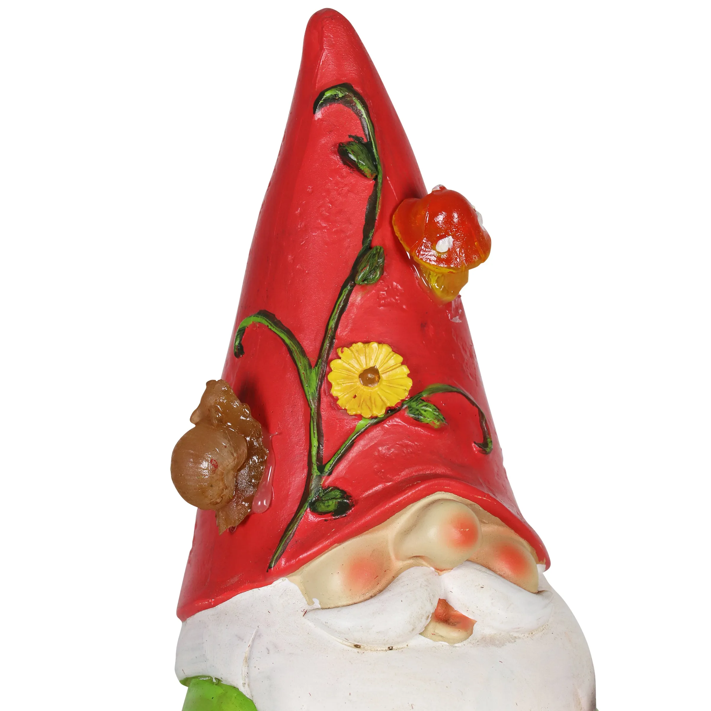 Solar Red Hat Roy Garden Gnome Statue with Shovel, 10 Inch