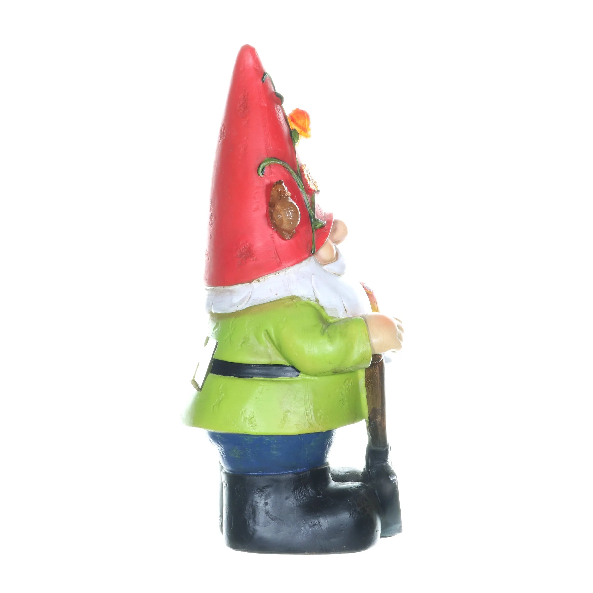 Solar Red Hat Roy Garden Gnome Statue with Shovel, 10 Inch