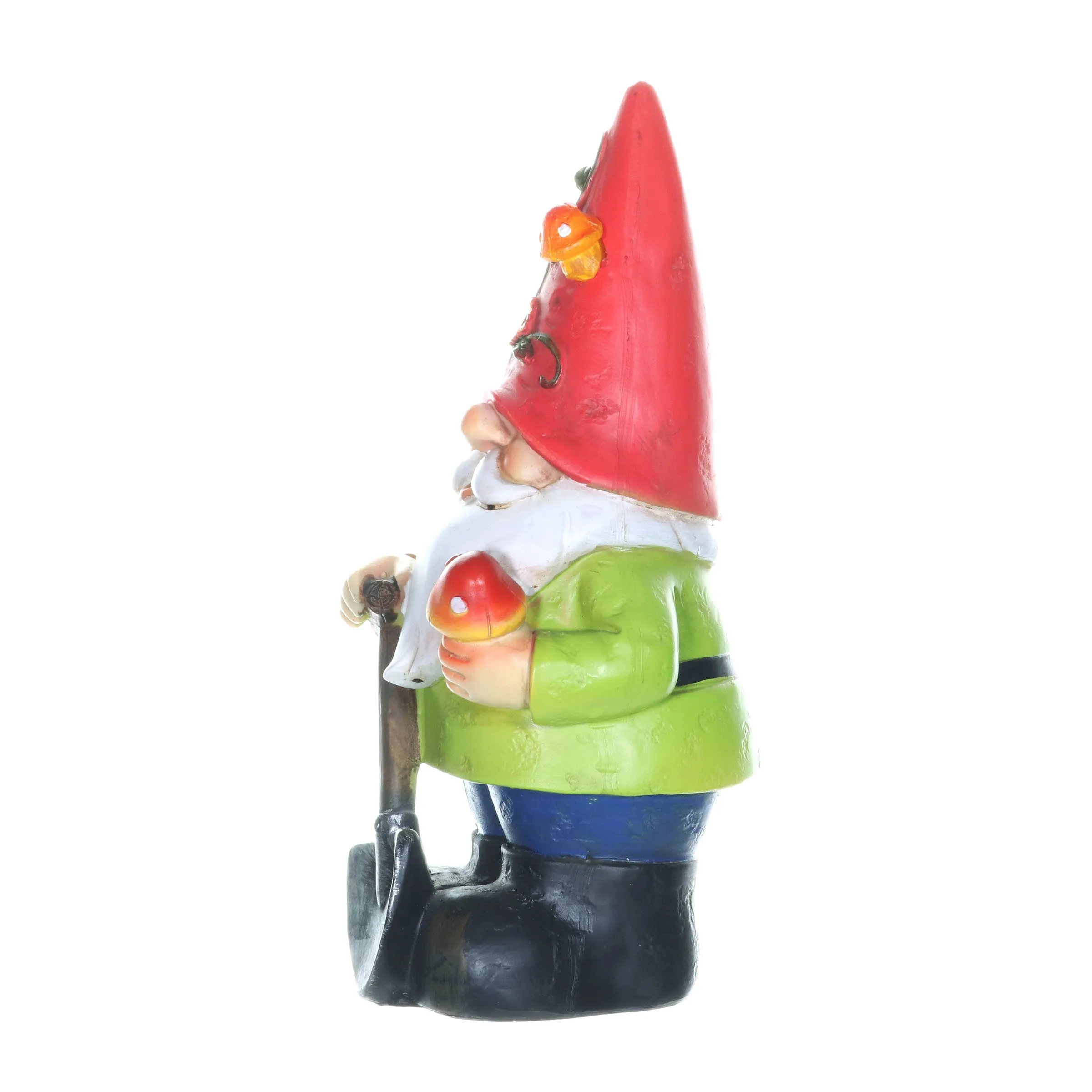 Solar Red Hat Roy Garden Gnome Statue with Shovel, 10 Inch