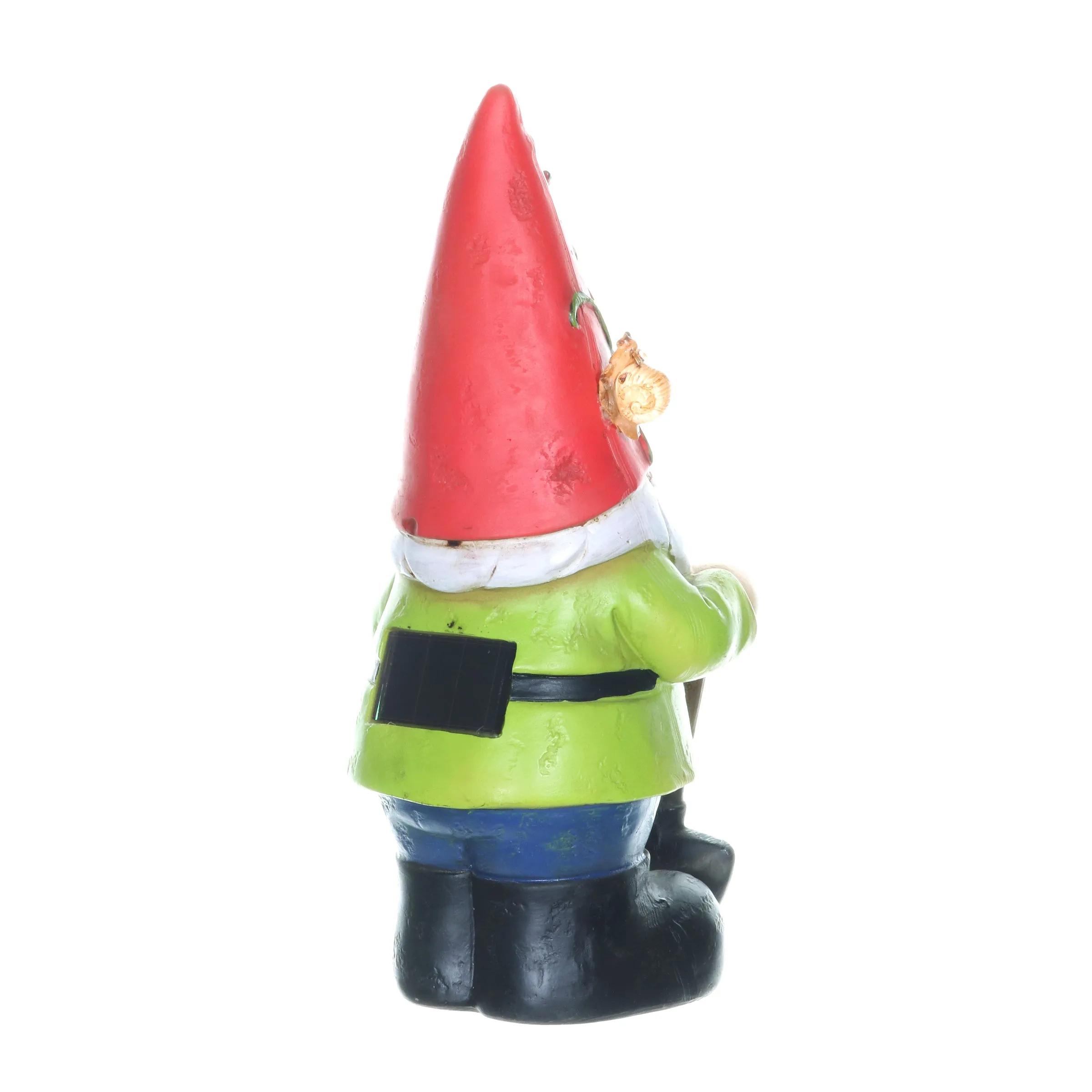 Solar Red Hat Roy Garden Gnome Statue with Shovel, 10 Inch