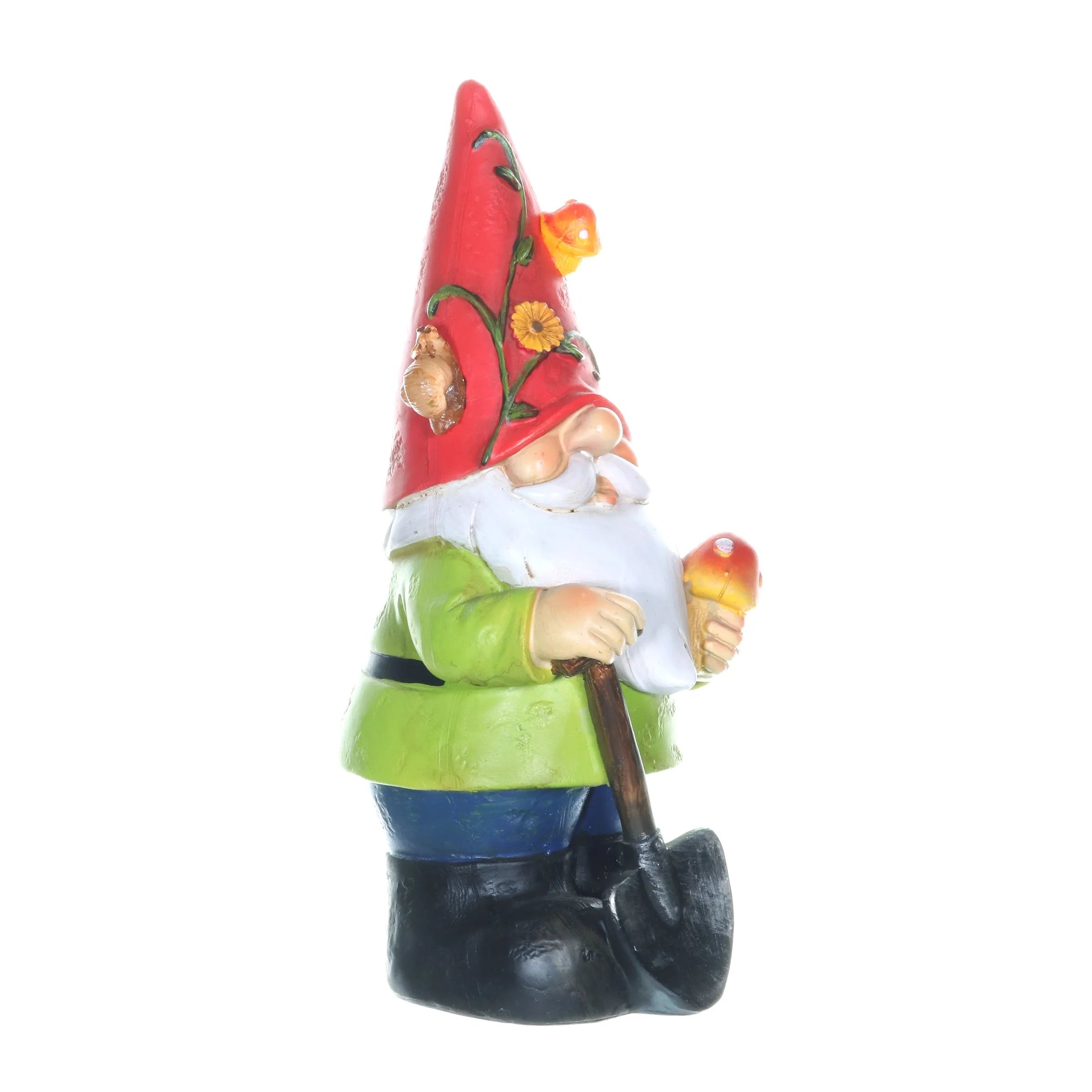 Solar Red Hat Roy Garden Gnome Statue with Shovel, 10 Inch