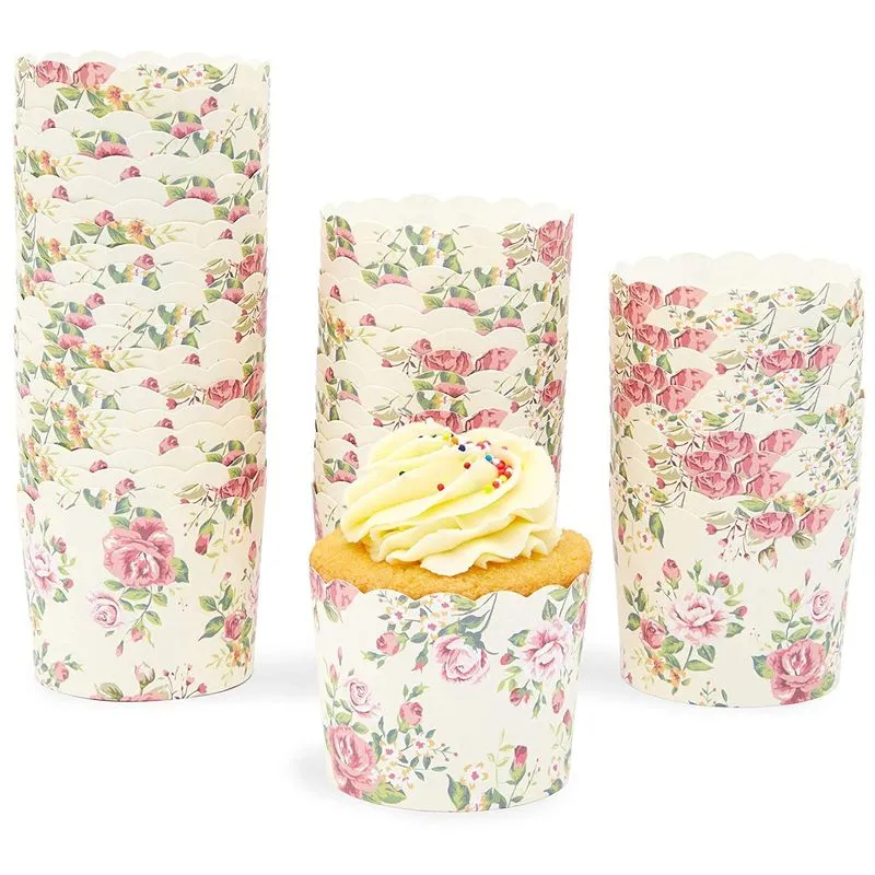 Sparkle and Bash Floral Cupcake Wrappers (Vintage, 50 Pack)