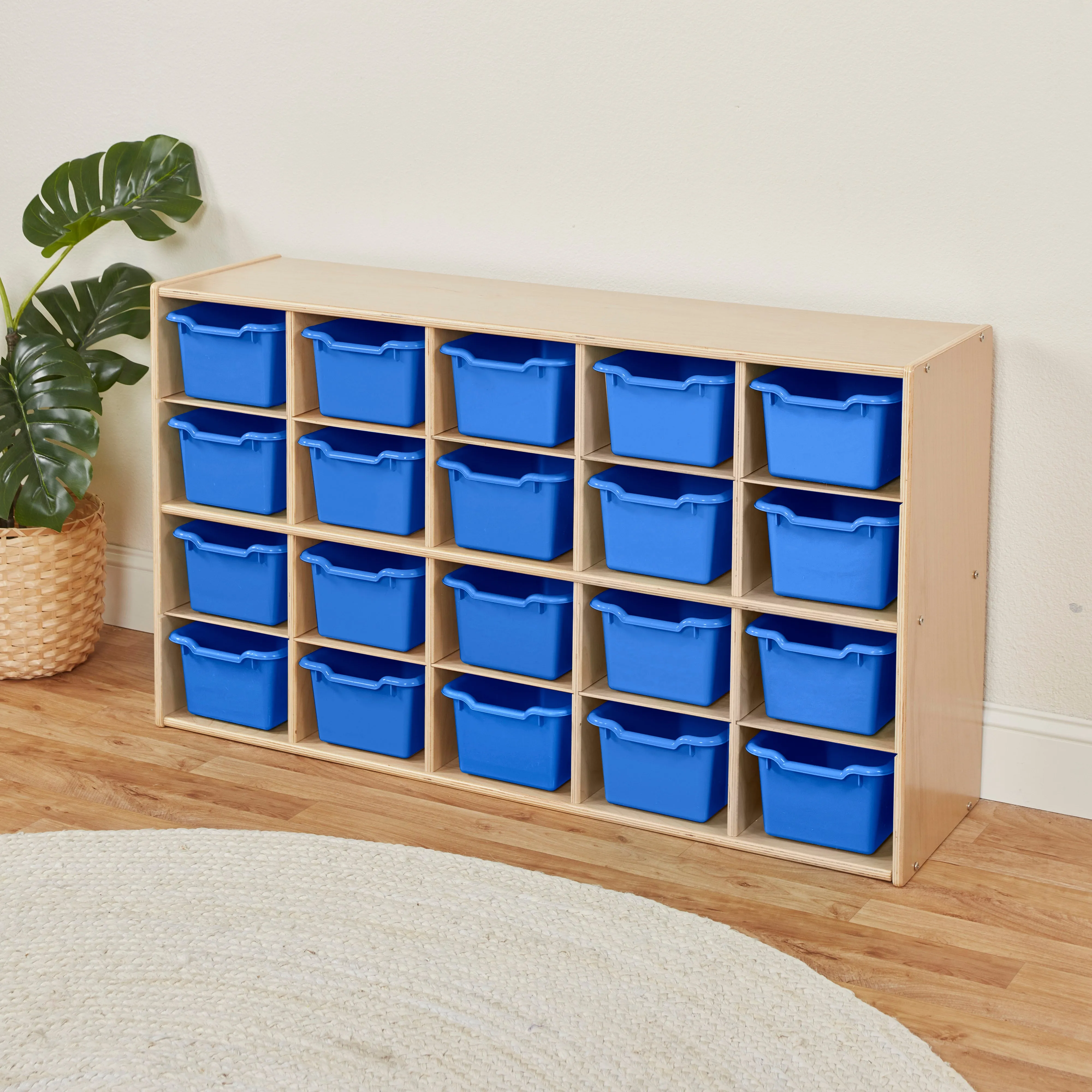 Streamline 20 Cubby Tray Storage Cabinet with Scoop Front Storage Bins, 4x5, Classroom Furniture