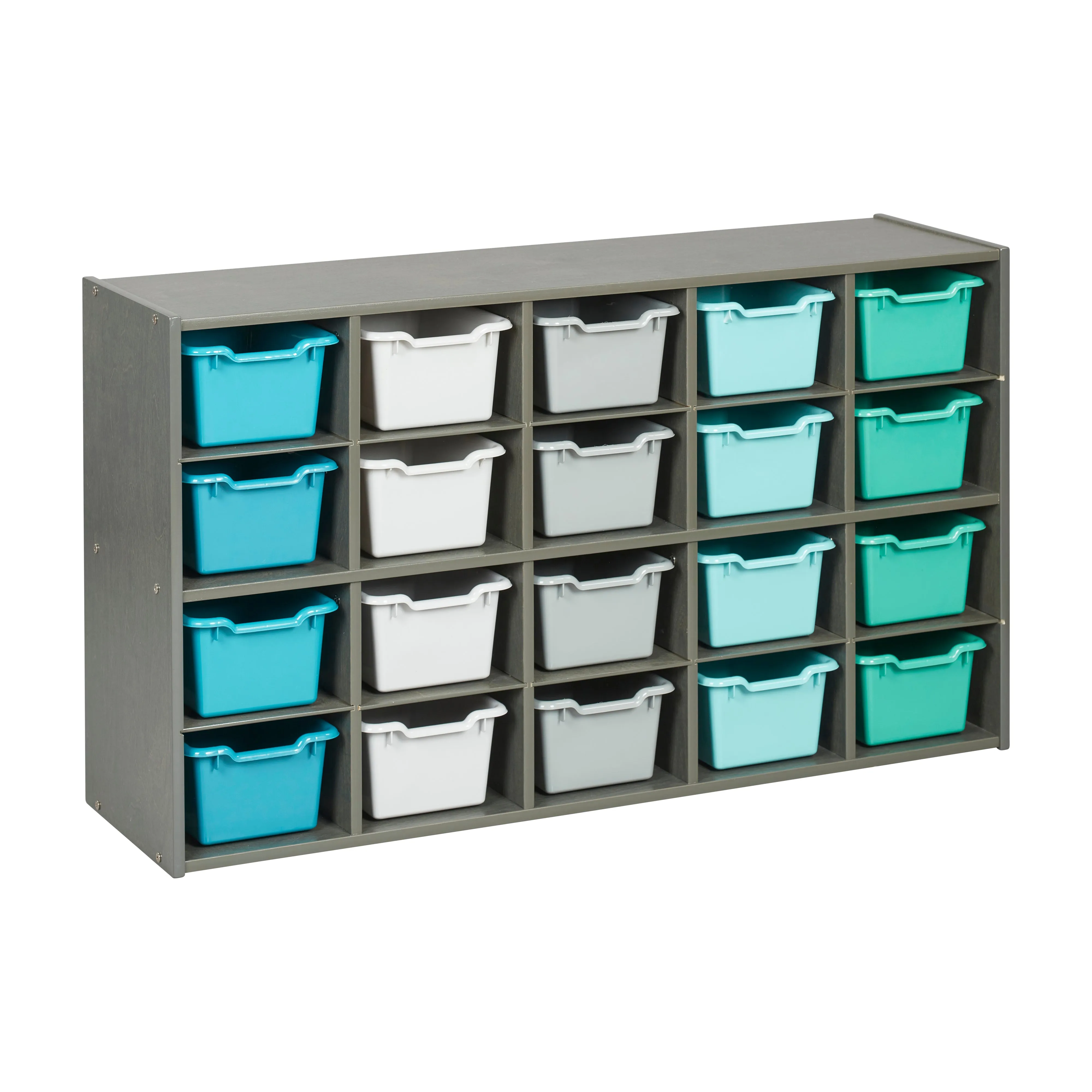 Streamline 20 Cubby Tray Storage Cabinet with Scoop Front Storage Bins, 4x5, Grey Wash