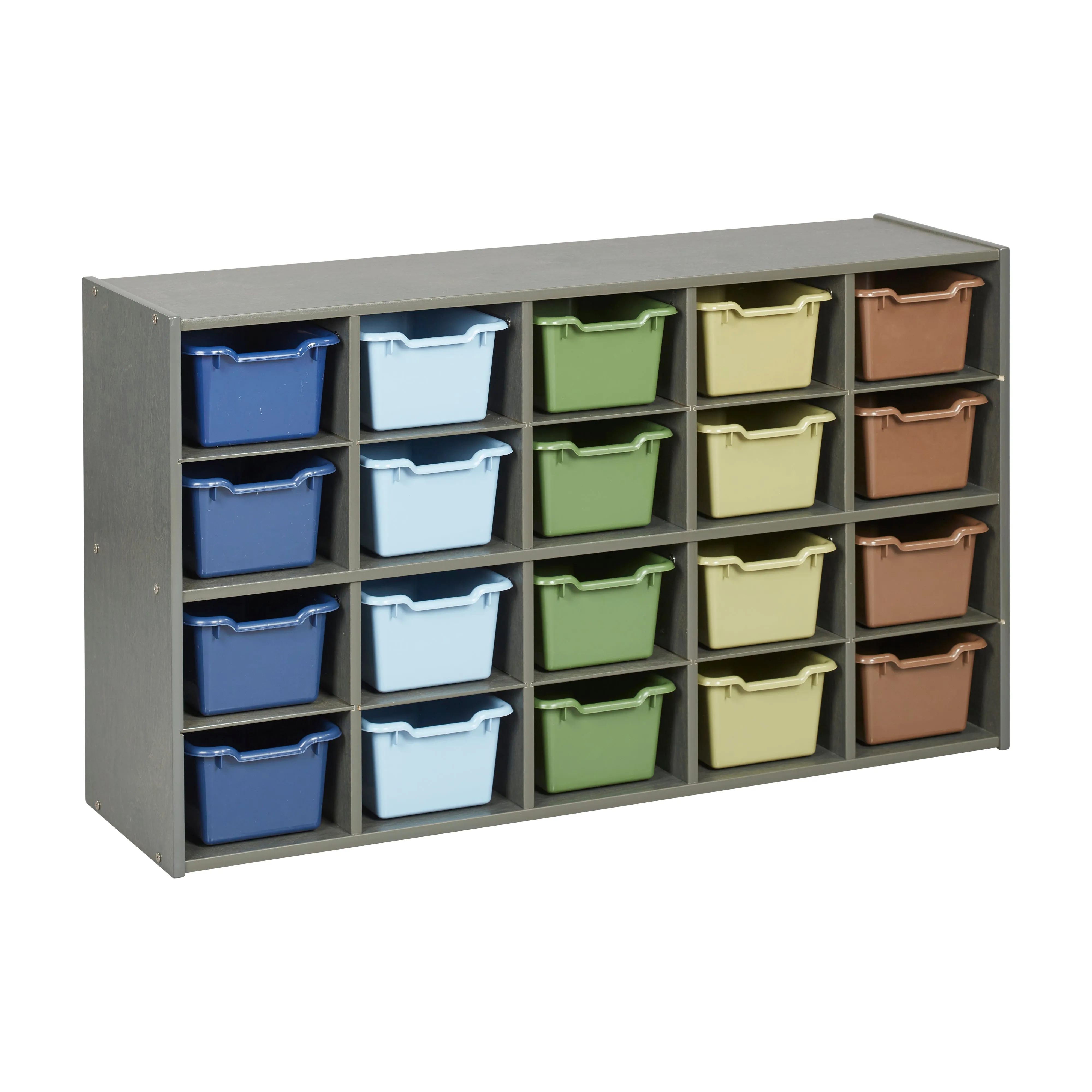 Streamline 20 Cubby Tray Storage Cabinet with Scoop Front Storage Bins, 4x5, Grey Wash