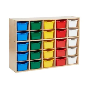 Streamline 25 Cubby Tray Cabinet with Scoop Front Storage Bins, 5x5, Natural, Classroom Furniture