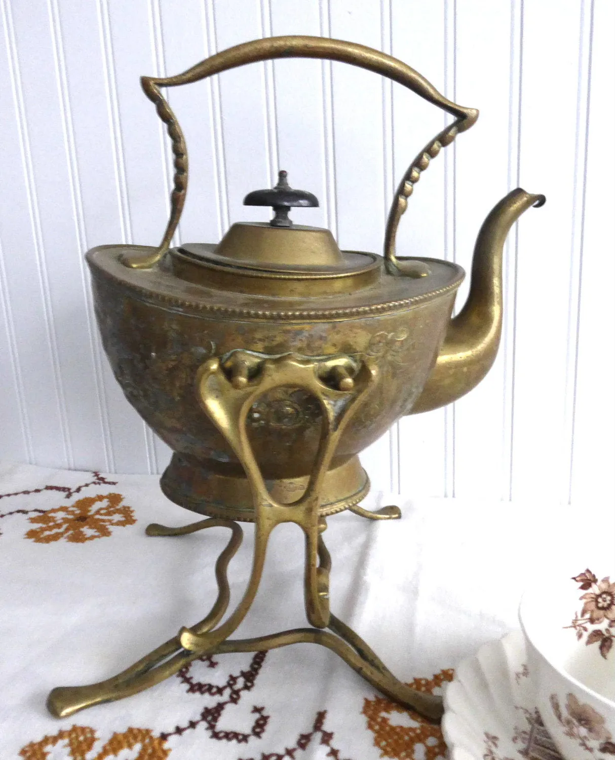 Tipping Tea Kettle Spirit Kettle Soutter Ornate Brass Mid Victorian 1870s Floral Teapot