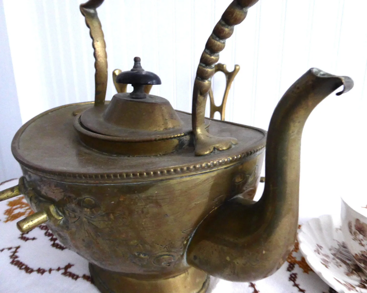 Tipping Tea Kettle Spirit Kettle Soutter Ornate Brass Mid Victorian 1870s Floral Teapot