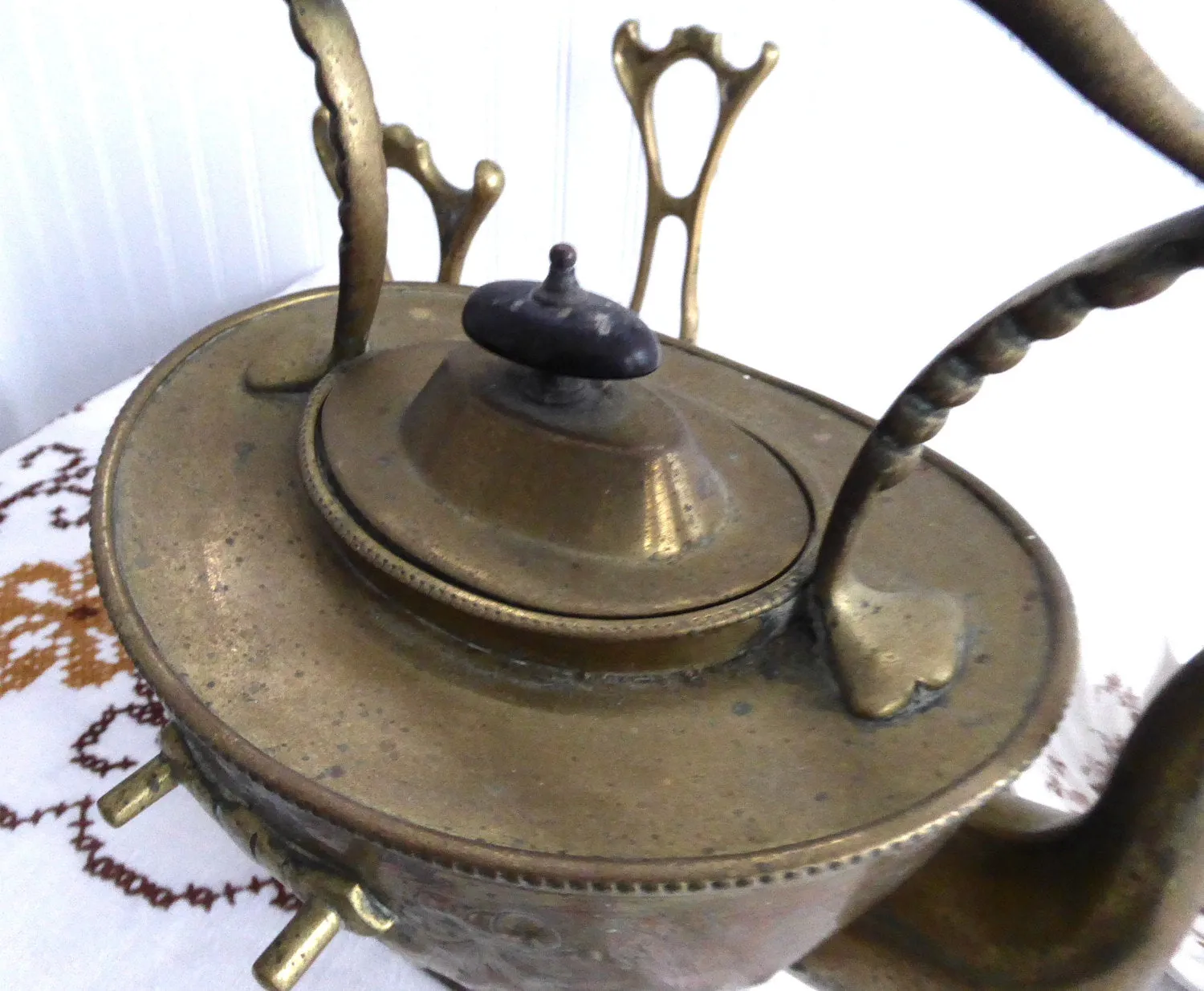 Tipping Tea Kettle Spirit Kettle Soutter Ornate Brass Mid Victorian 1870s Floral Teapot