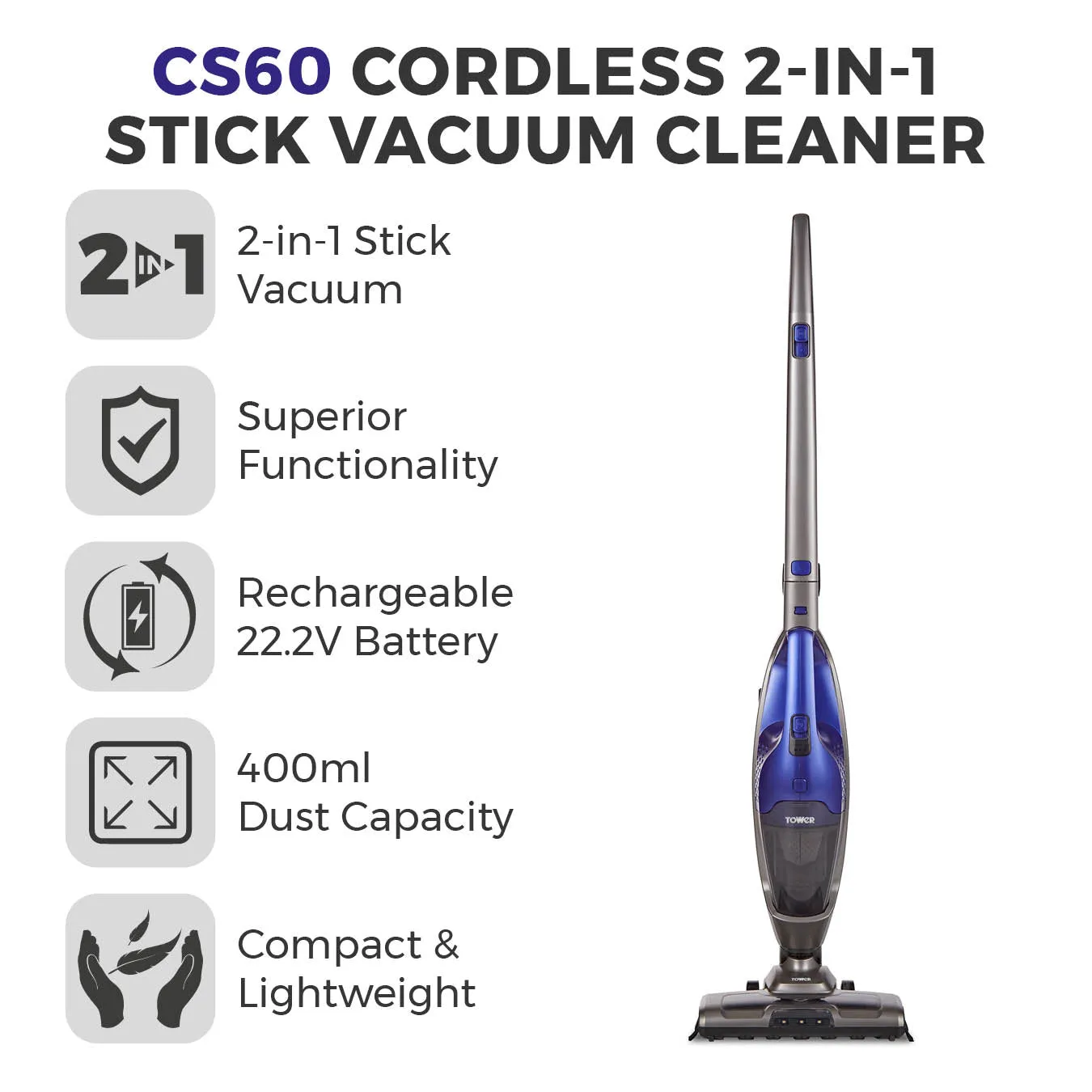 Tower CS60 Cordless 2-in-1 Stick Vac Washington - Blue