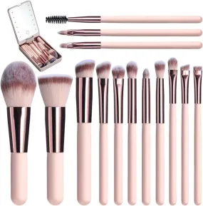 Travel Makeup Brush Set, Portable Mini Makeup Brush Box, 14Pcs Makeup Brush & Pouf Set, Suitable for Travel and Business Trips.,1