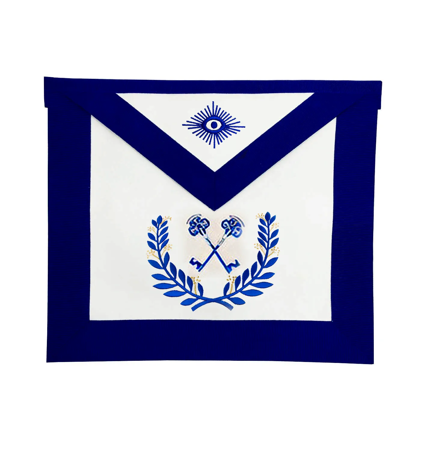 Treasurer Blue Lodge Officer Apron - Royal Blue Wreath Embroidery