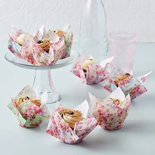 Tulip Cupcake Liners, Floral Baking Cups for Birthday and Wedding (200 Pack)