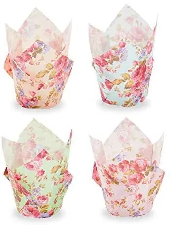 Tulip Cupcake Liners, Floral Baking Cups for Birthday and Wedding (200 Pack)