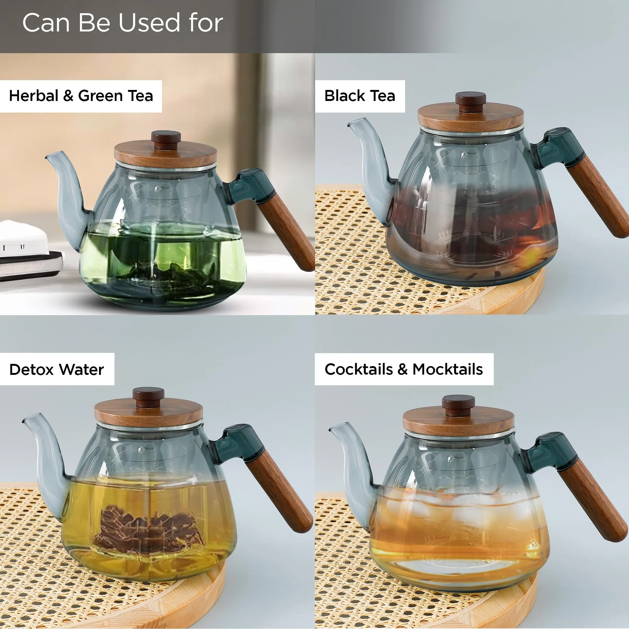 UMAI Borosilicate Glass Tea Pot (800ml)| Glass Kettle For Gas Stove | Stovetop Safe with Removable Glass Infuser Bamboo Handle & Lid | Tea Kettle Glass | Teapot | Tea Maker Kettle | Tea Infuser Kettle