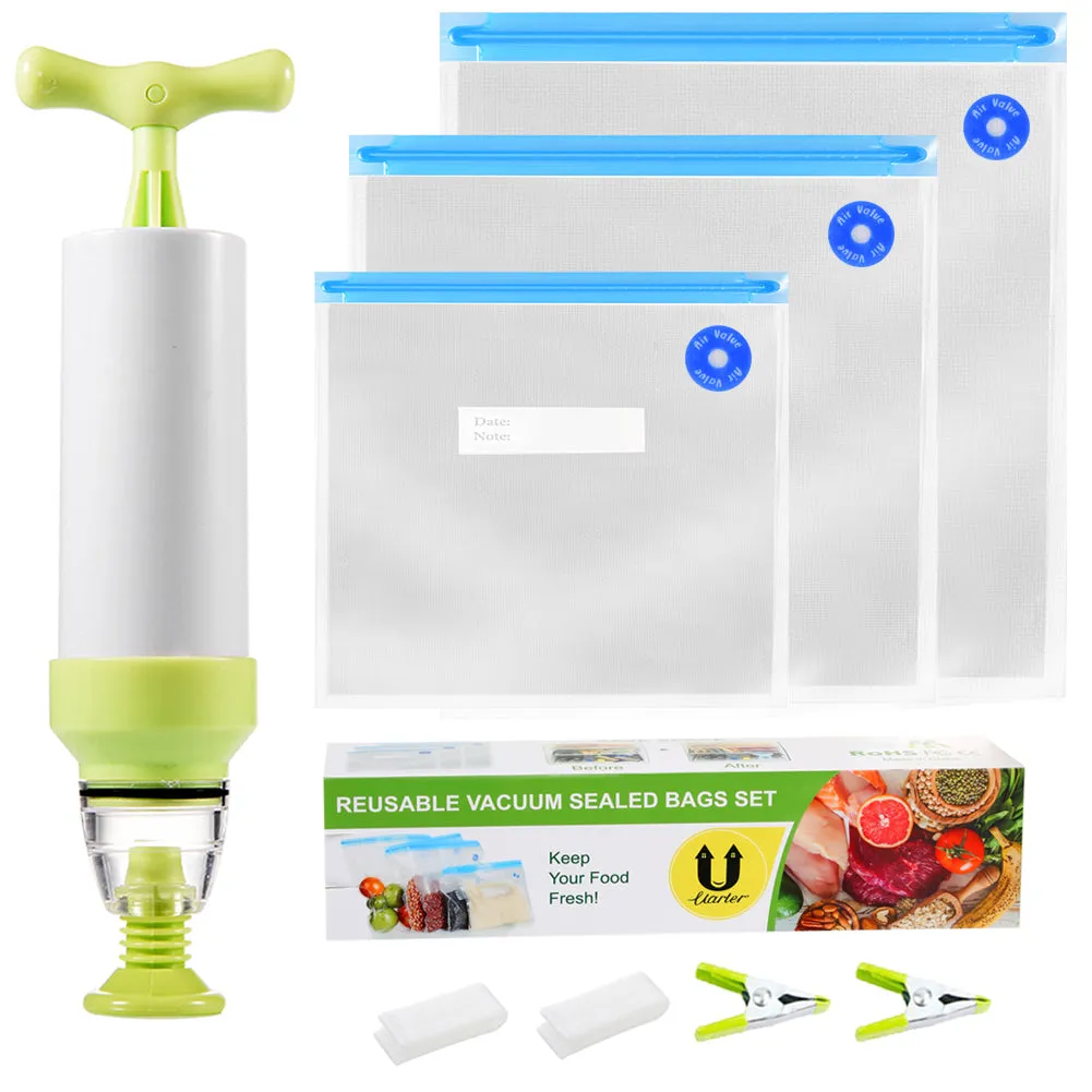 Vacuum Sealer with Hand Pump Vacuum Sealing Valve System with15 Sealed Bags