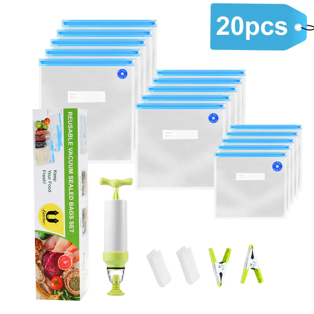 Vacuum Sealer with Hand Pump Vacuum Sealing Valve System with15 Sealed Bags