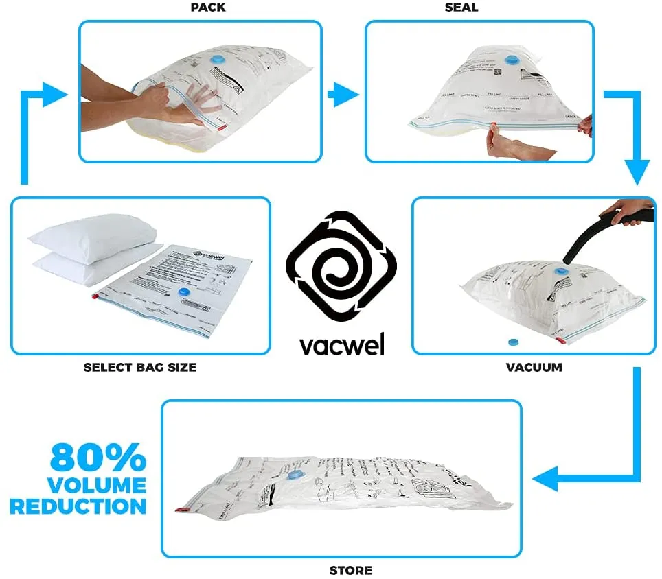 Vacwel Jumbo Vacuum Storage Bags for Clothes Quilts Pillows 43x30 Inch