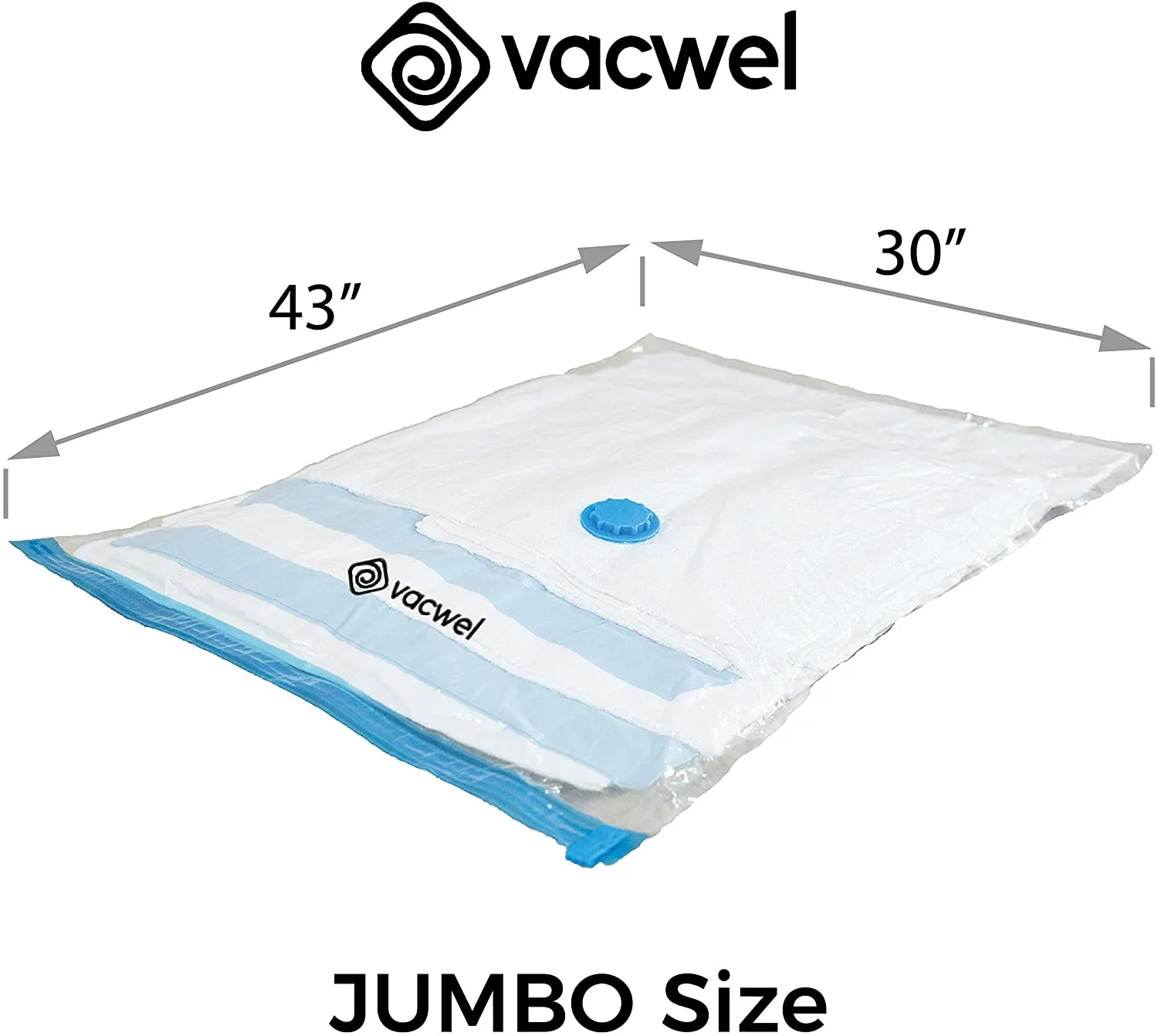 Vacwel Jumbo Vacuum Storage Bags for Clothes Quilts Pillows 43x30 Inch